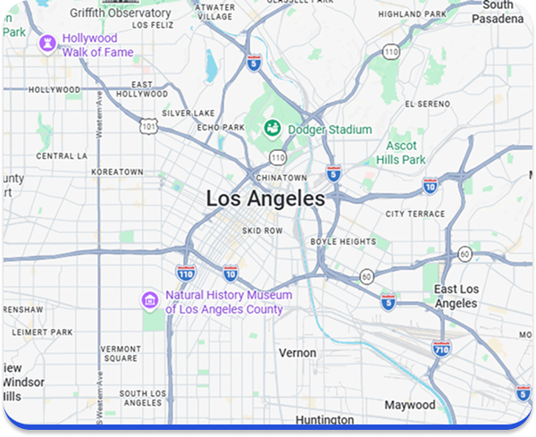 Example map centered on Los Angeles—tell us your own city or metro in WhatsApp.